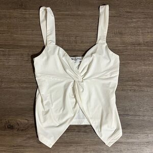 Princess Polly White Flyaway Open Twisted Crop Tank Top